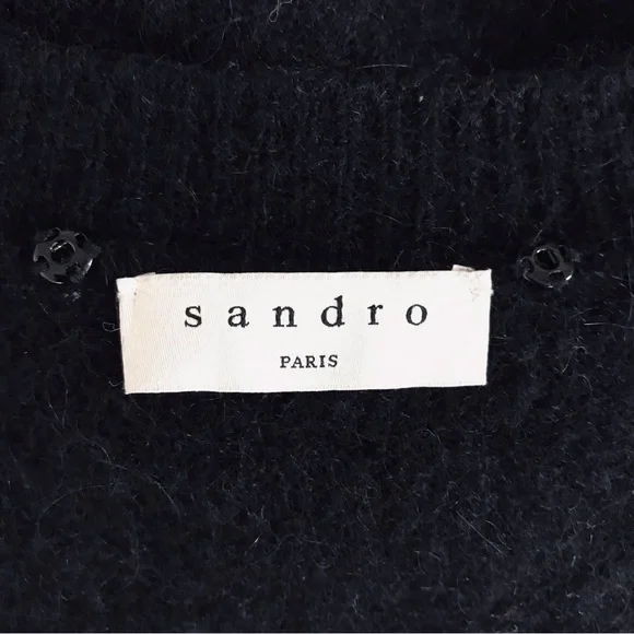 SANDRO PARIS Lena Wool Alpaca Black V-Neck Sweater
